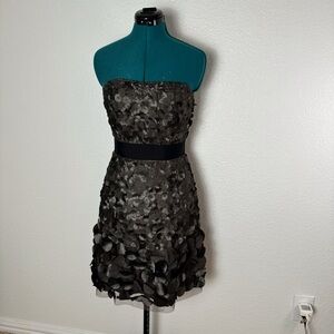Womens Sz 4 Gray Black Mini Strapless Formal Dress Circles w/ Beads